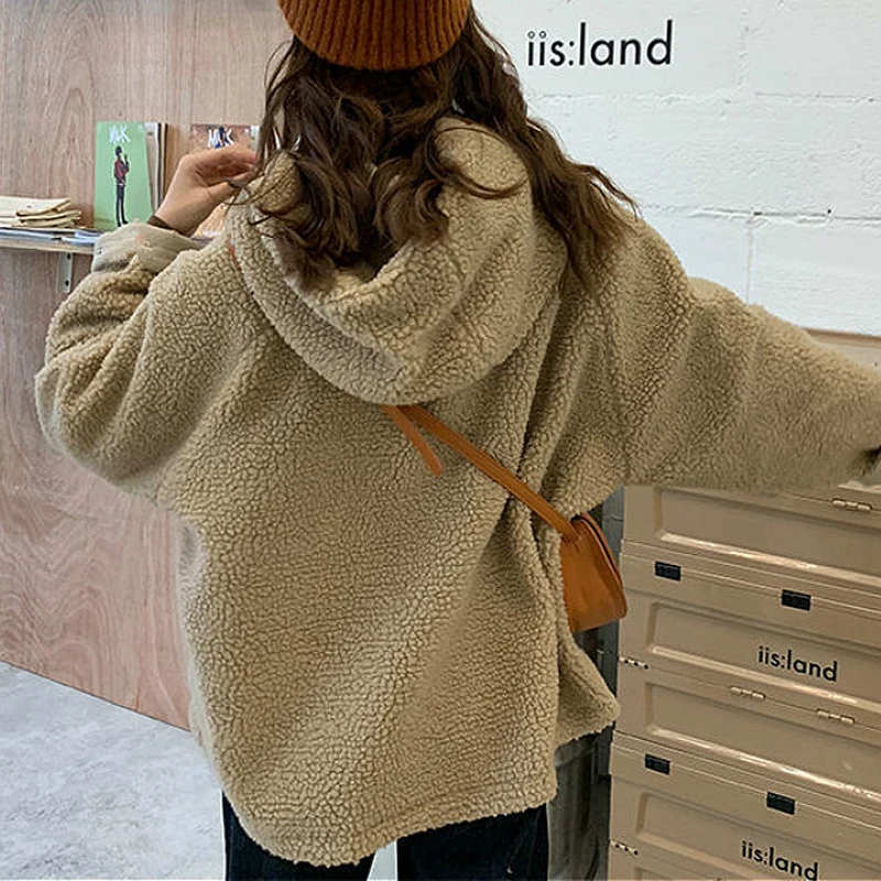 Thicken Both Sides Wear Lamb Wool Coat Female Ins Loose Autumn and Winter Fashion New Harajuku Tooling Cotton-padded Clothes
