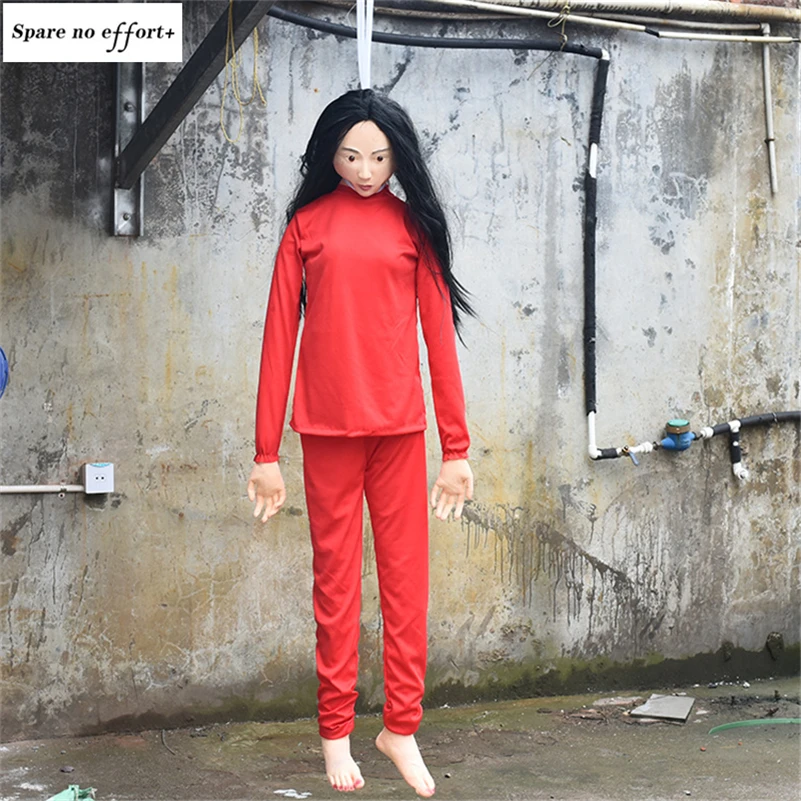 

Halloween Red Sadako Hanged Herself Ghost Decoration Halloween Party Scary Horrible Realistic Hauntes House Hanging Ghost Props