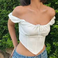 2000s clothes off shoulder crop tops white asymmetrical hem tee shirt women summer tshirt elegant corset vest cropped feminino