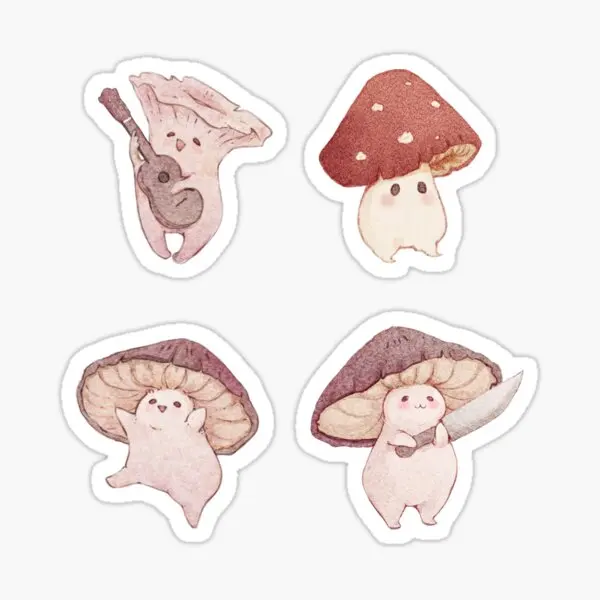 

Four Cute Mushroom Friends 5PCS Stickers for Home Background Water Bottles Laptop Anime Cute Art Decor Bumper Living Room