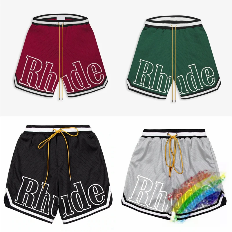 

New RHUDE Shorts Men Women Mesh Leather Track Breathable