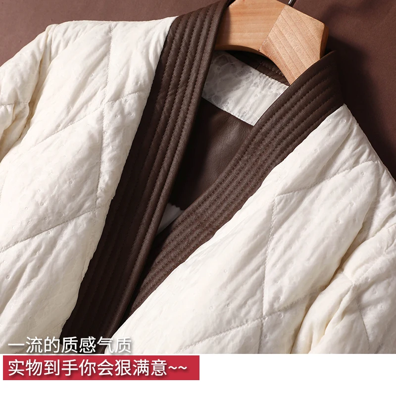 Thin Fashion Design New Chinese Style  Spliced Sheepskin Casaco Feminino Inverno 2022 90%  White Goose Down  Coats  Jacket Women