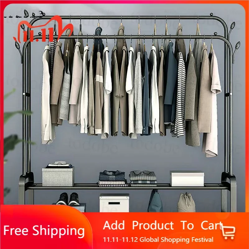 

Shelf Simple Coat Rack Clothing Rack Drying Rack Floor Standing Clothes Hanging Storage Telescopic Mobile Cloth Home FurnitureHY
