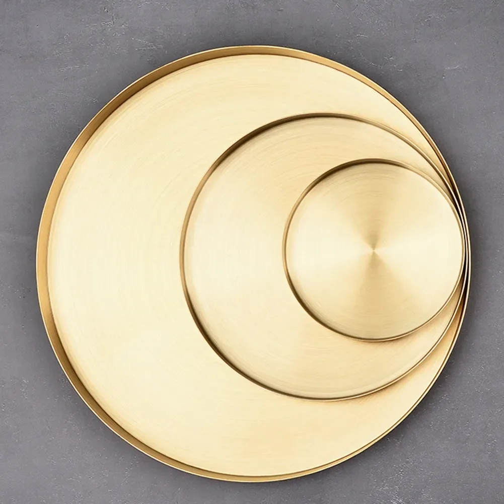 

Saving Storage Stainless Shape Plate Jewelry Decorative Space Round Kitchen Desktop 304 Bathroo Steel Tray Gold Display