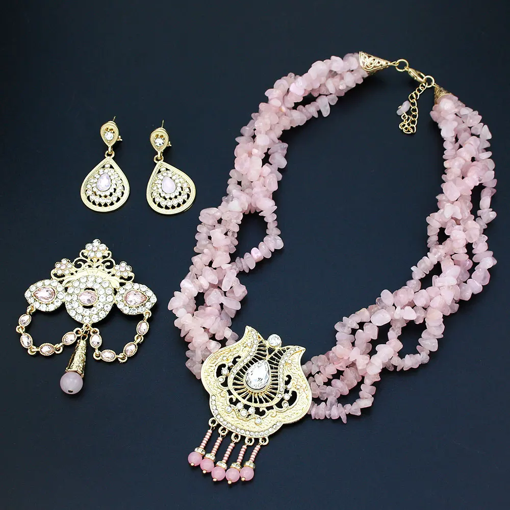 Sunspicems розовый кристалл Марокко ювелирный набор натуральный камень бусы колье