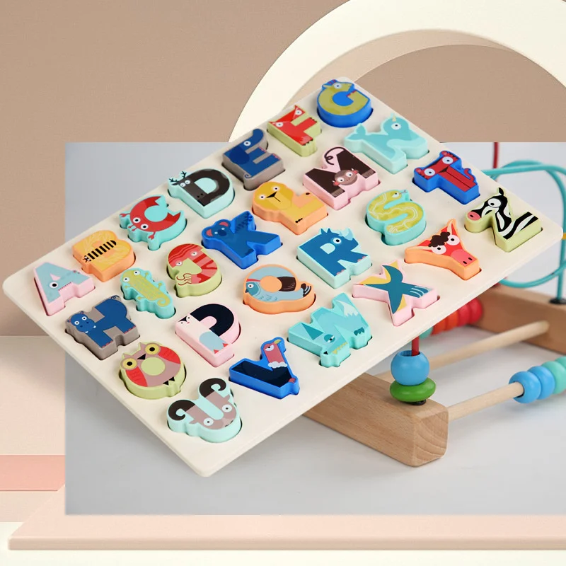 

Деревянная доска с животными и английскими буквами, мультяшная головоломка, креативная настольная игрушка для раннего обучения, математическая игрушка для детей, подарок на день рождения