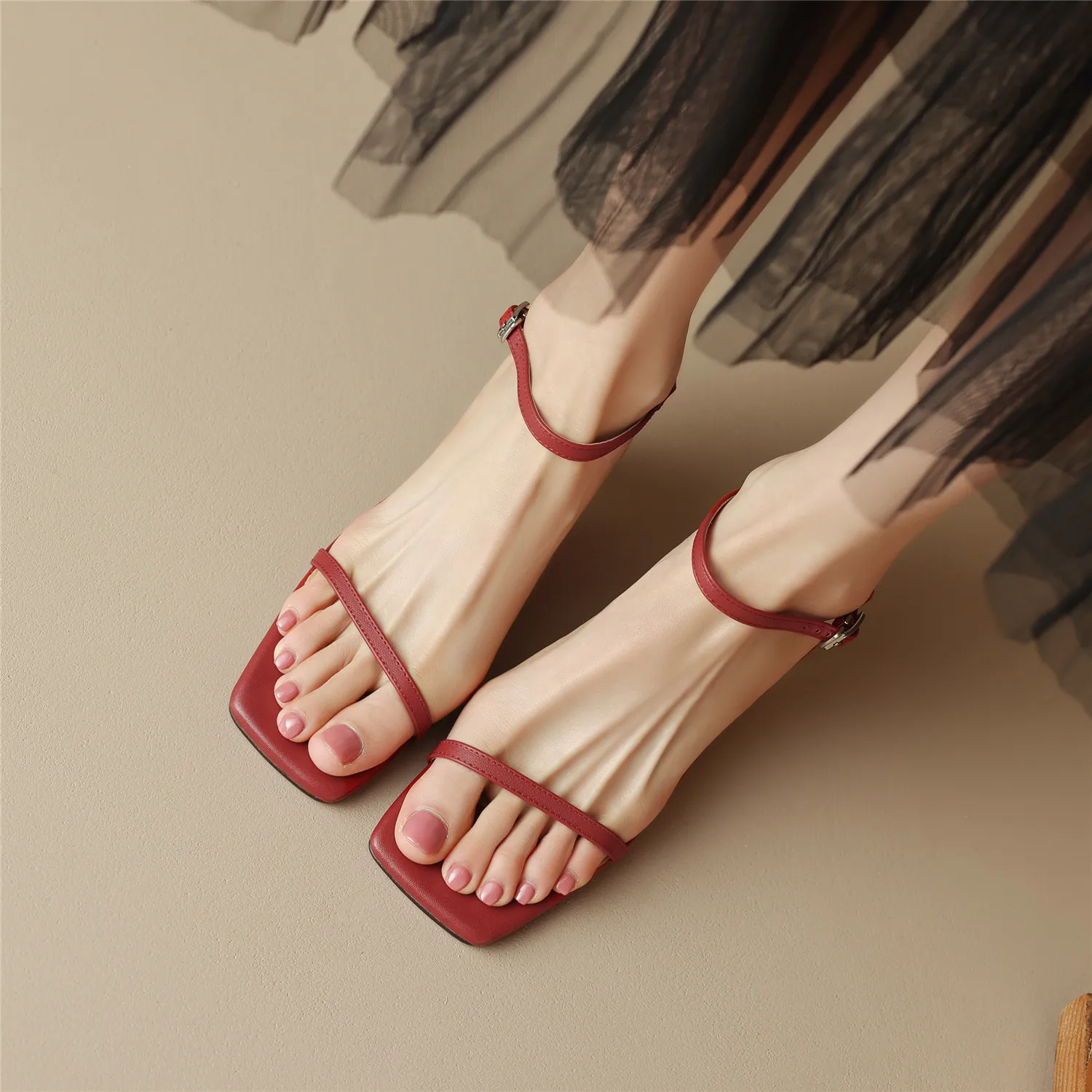 Summer Women Sandals 2023 New Fashion Luxury Genuine Cow Leather Thin Heel Quality Handmade Birthday Gift Ankle Strap Shoes