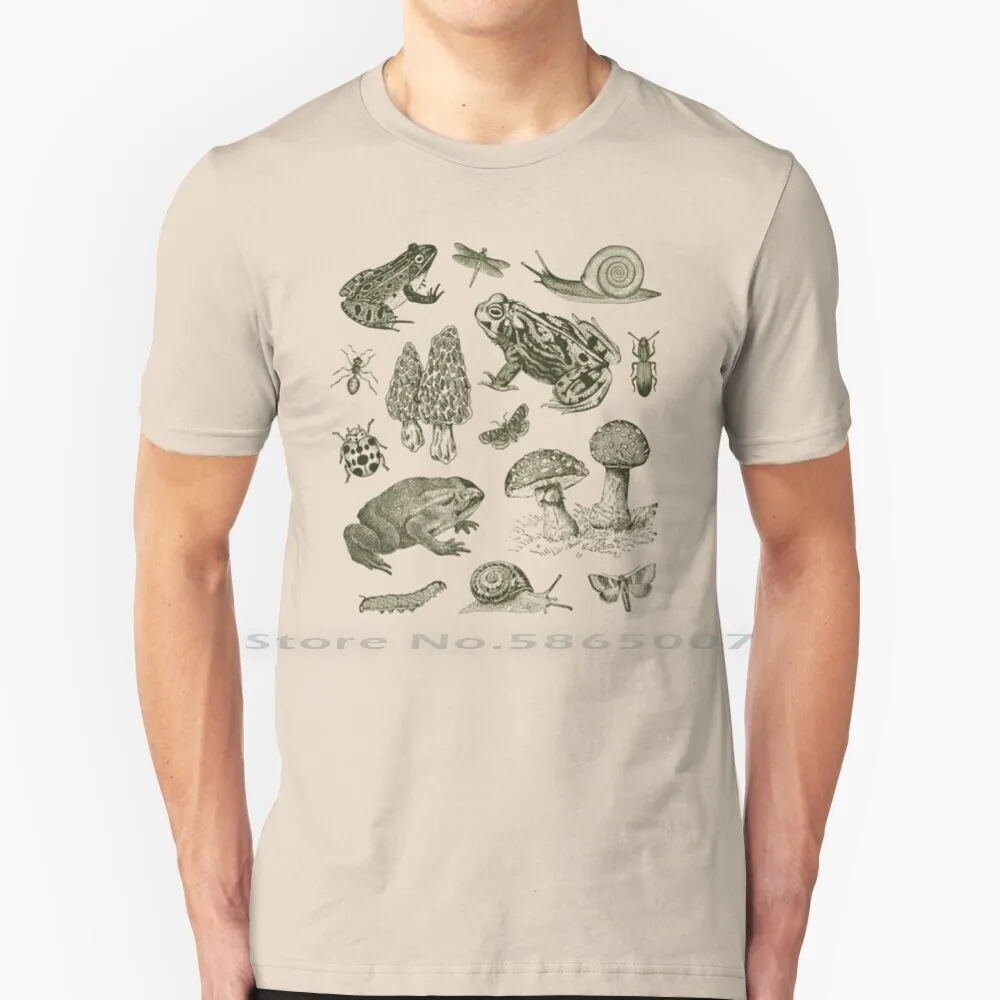 

Goblincore Frog Mushroom Snail Moth Insect Vintage Biology Nature Lover-Science Biology Natural History T Shirt 100% Cotton