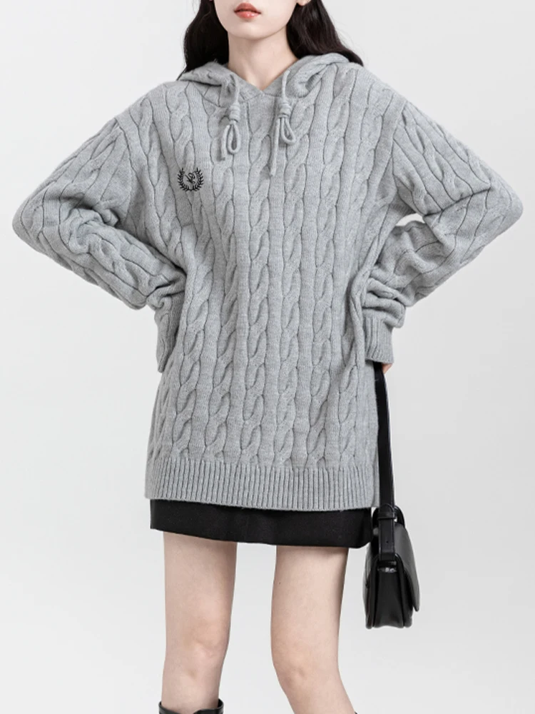 Серый свитер с капюшоном осень и зима новая корейская женская одежда пригородный