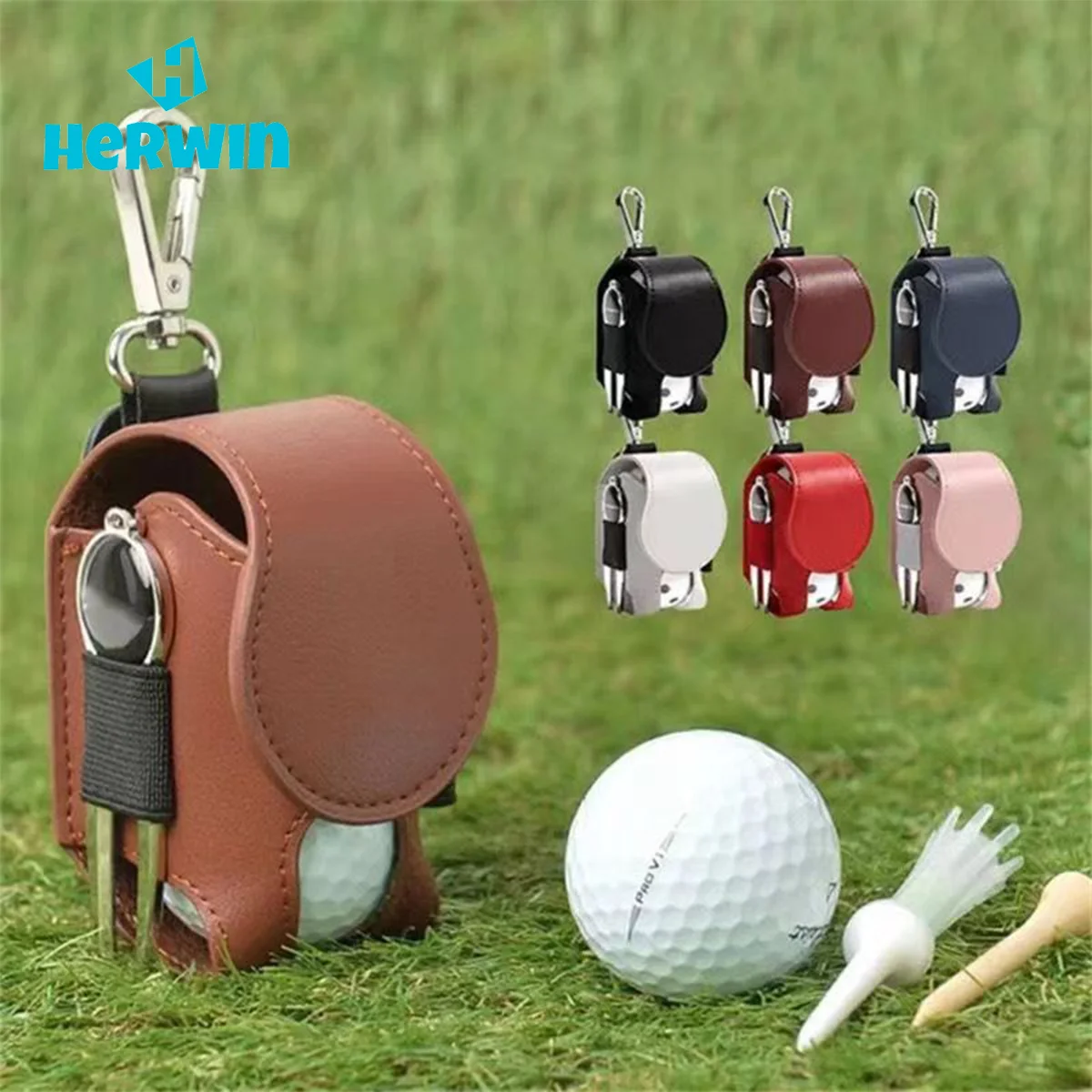 

Mini Pocket Leather Golf Ball Storage Pouch Portable Golf Waist Holder Bag Mini Golf Ball Container Divot Waist Storage Golf Bag