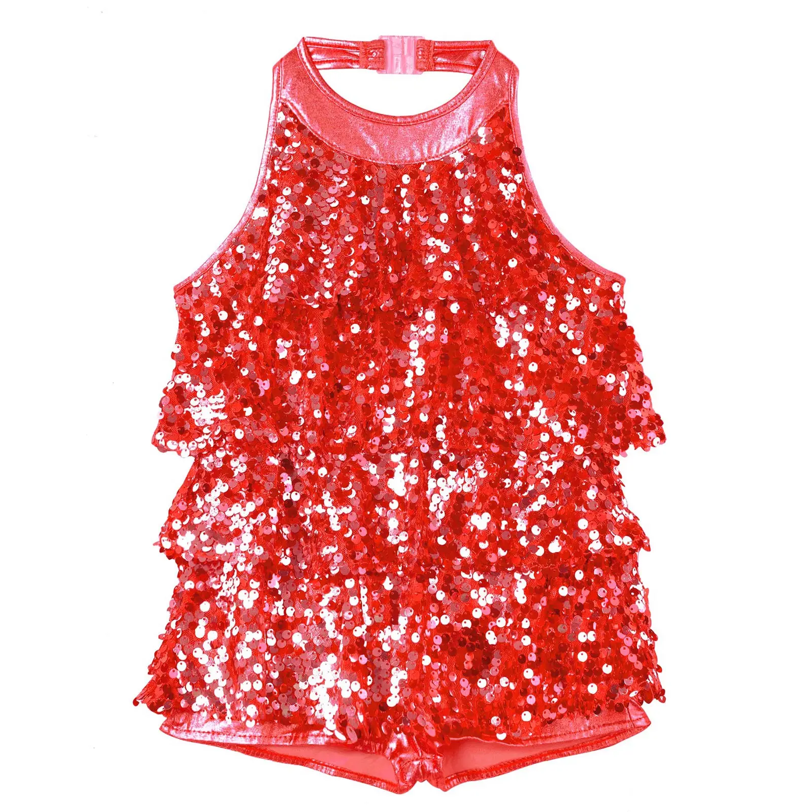 

Kids Girls Halter Shiny Sequins Ballet Dance Shorty Unitard Dress Gymnastics Modern Jazz Latin Samba Rumba Dancing Costumes