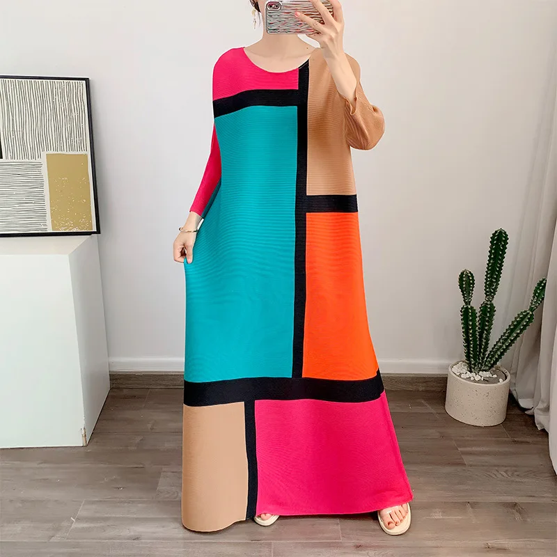 

Miyake Style Printed Dress for Women 2023 Spring New Loose Large Size Casual Pleated Comfortable Refined Luxury Evening Dresses