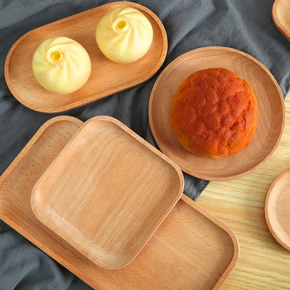

Japanese-style Storage Tray Multipurpose 4 Shapes Solid Wood Square Rectangle Round Ellipse Dinner Breads Plate Home Supplies