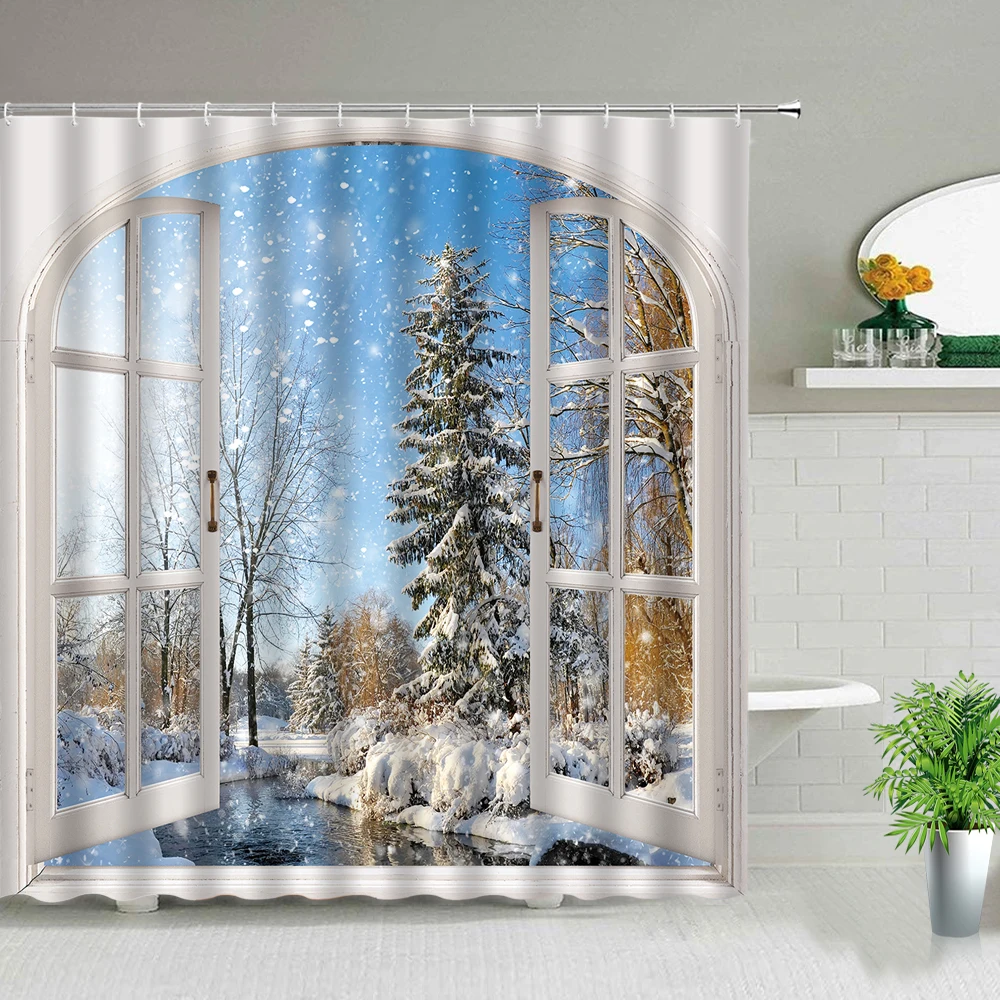 

Shower Curtain,Fictional Middle Age Mythical Stone Bench Balcony Building Hummingbird,Cloth Fabric Bathroom Curtain