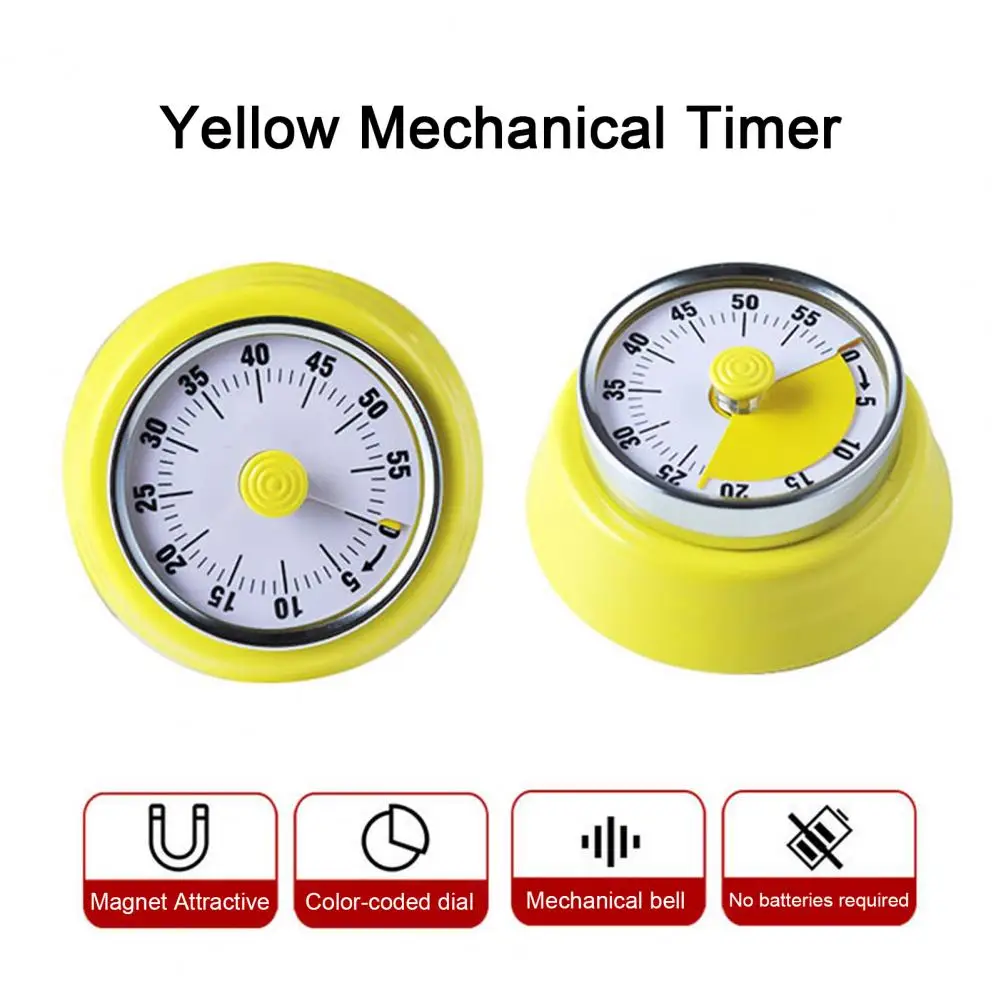 

Precise Cooking Timer Efficient Kitchen Study Companion Magnetic 60-minute Mechanical Timer with Visual Countdown No Batteries