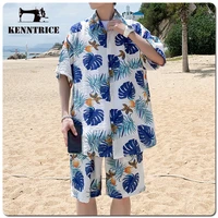 kenntrice summer vacation sets fashion casual two piece short sleeve beach hawaiian mens shirts shorts outdoor suits for man