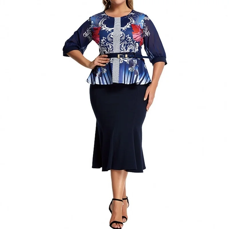 African Dresses For Women Trumpet Mermaid Dresses Clothing Office Lady Elegant Ankara Midi Dress Big Large Size Oversize 3XL