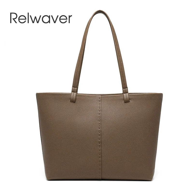 

Relwaver women tote bag split leather 2023 spring big women's handbags brief versatile shoulder bag commute ladies bags