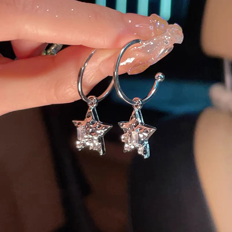 

Geometry Sparkle Star Earring Women Goth Rhinestone Crystal Drop Pendant Ear Studs Aesthetic Metal Y2K Jewelry Punk Gift