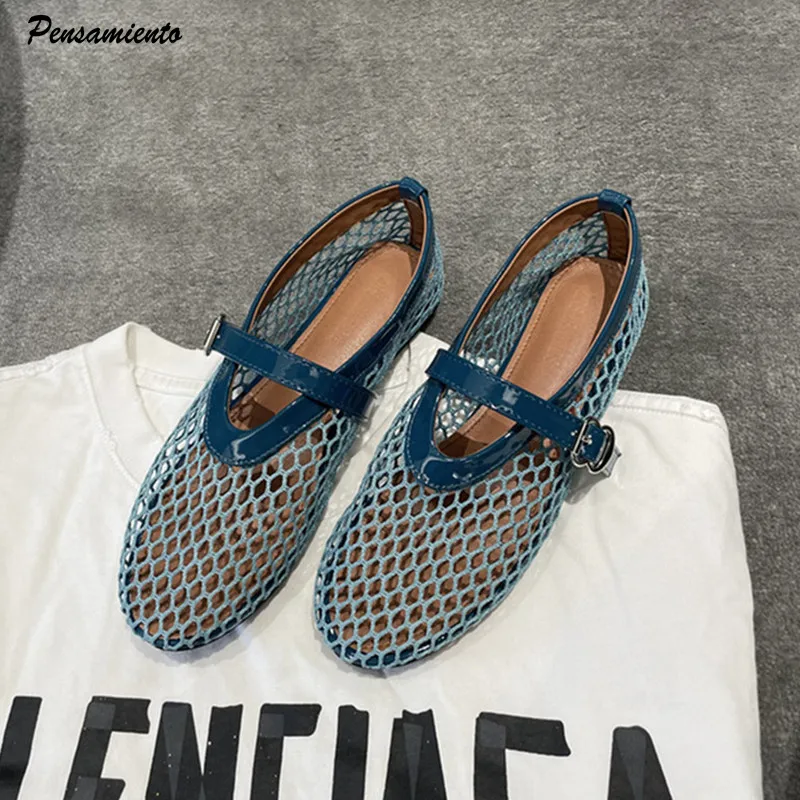 Женские сетчатые туфли на плоской подошве с вырезами мягкой