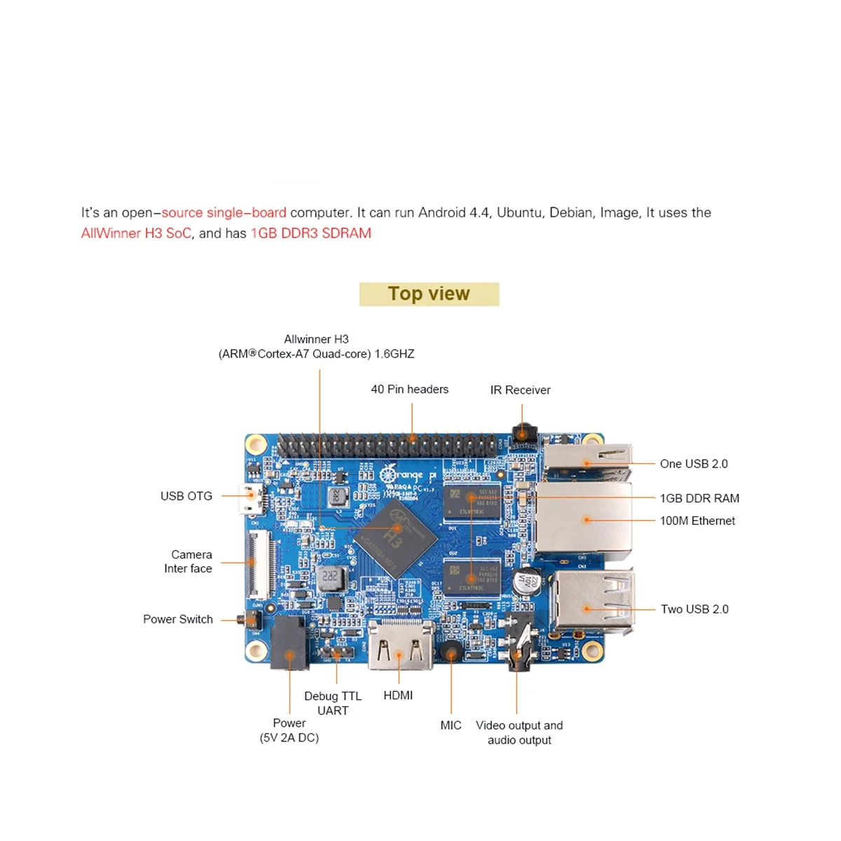 

Orange Pi PC H3 Quad-Core 1GB Support the Lubuntu Linux and Android Mini PC