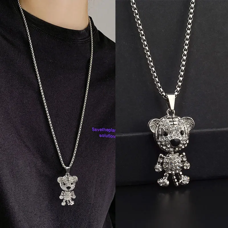 

Fashion Zircon Little Tiger Panda Bear Necklaces for Men and Women Hip Hop Animal Pendant Sweater Chain Punk Jewelry Accessories