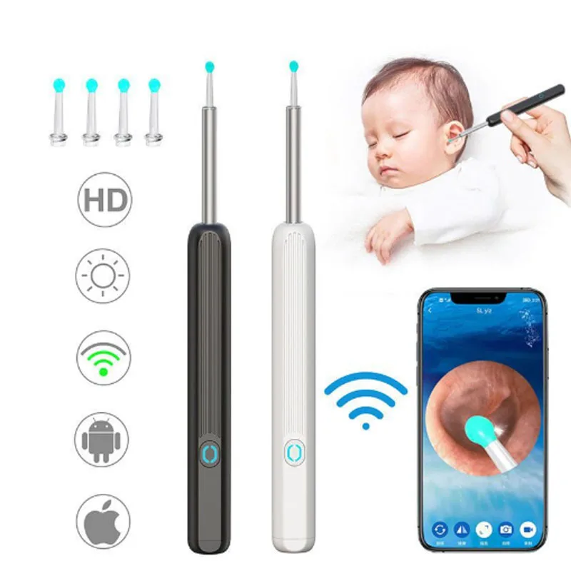 

Визуальная ложка для удаления воска с Wi-Fi, USB 1080P HD, устройство для удаления ушного воска с нагрузкой, инструмент для удаления ушного воска для телефонов Android и iOS