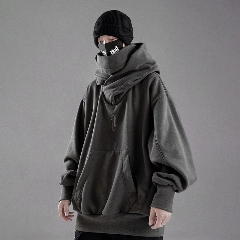 

Hiphop Hoodie men's autumn and winter style Plush high collar loose embroidery high street style hip hop retro harbor style coat