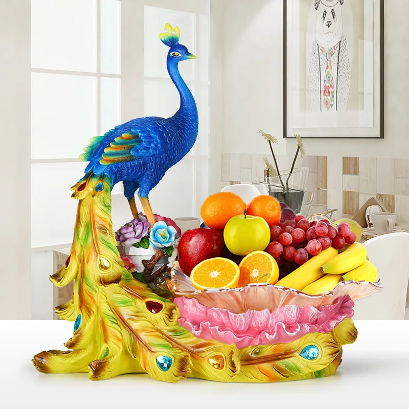 

European Creative Fruit Plate Peacock Home Decoration Living Room Tea Table Shelf Decoration Glass Dried Fruit Plate Crafts