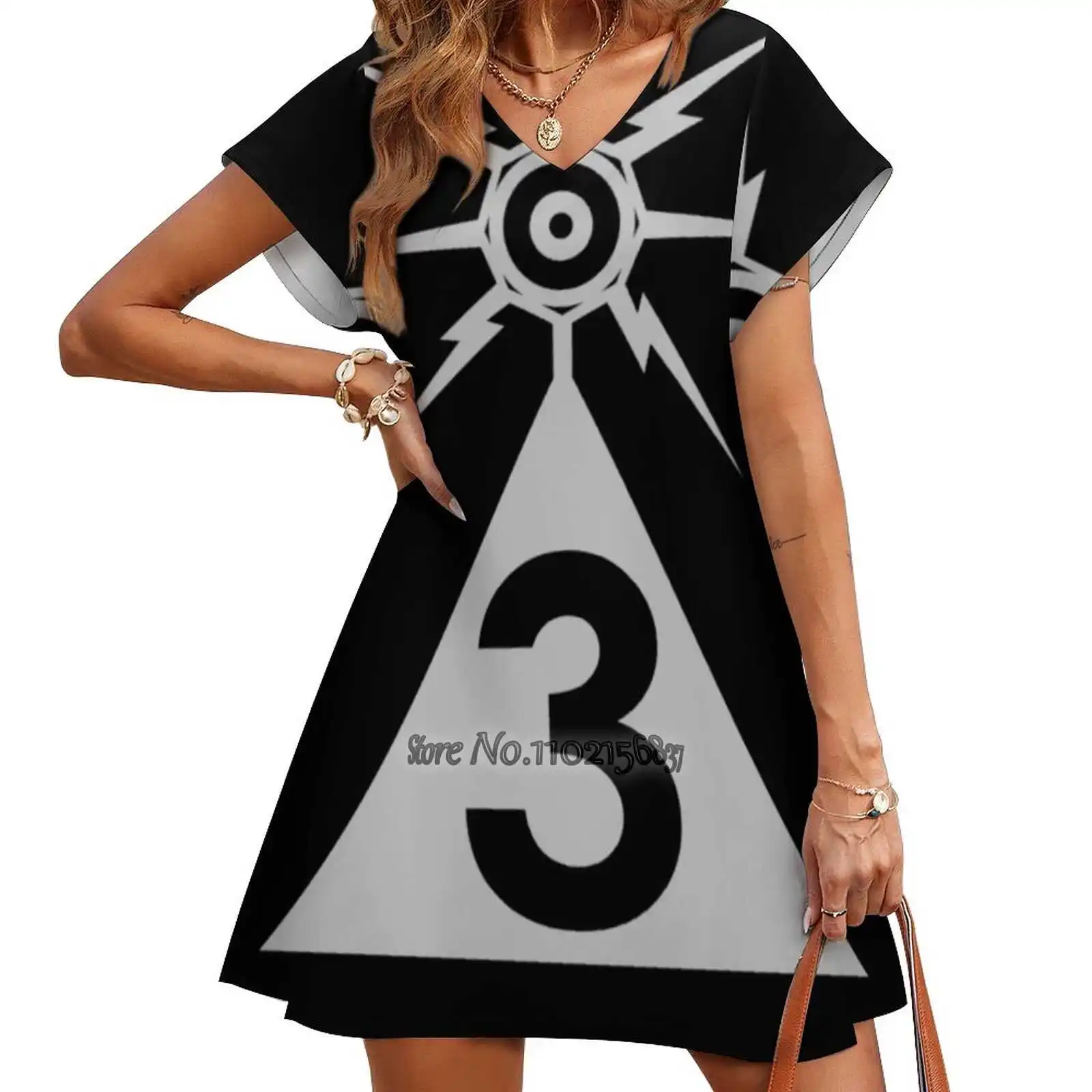 

Платье с коротким рукавом и V-образным вырезом, с принтом