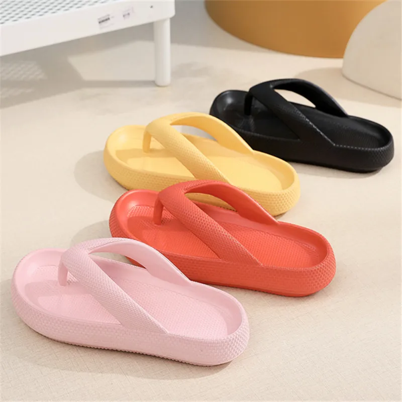 Summer Thong Flip Flops Slippers Outdoor Beach Sandals  EVA Casual Flat Platform Comfy Shoes Women Couple Thick Soled 4cm