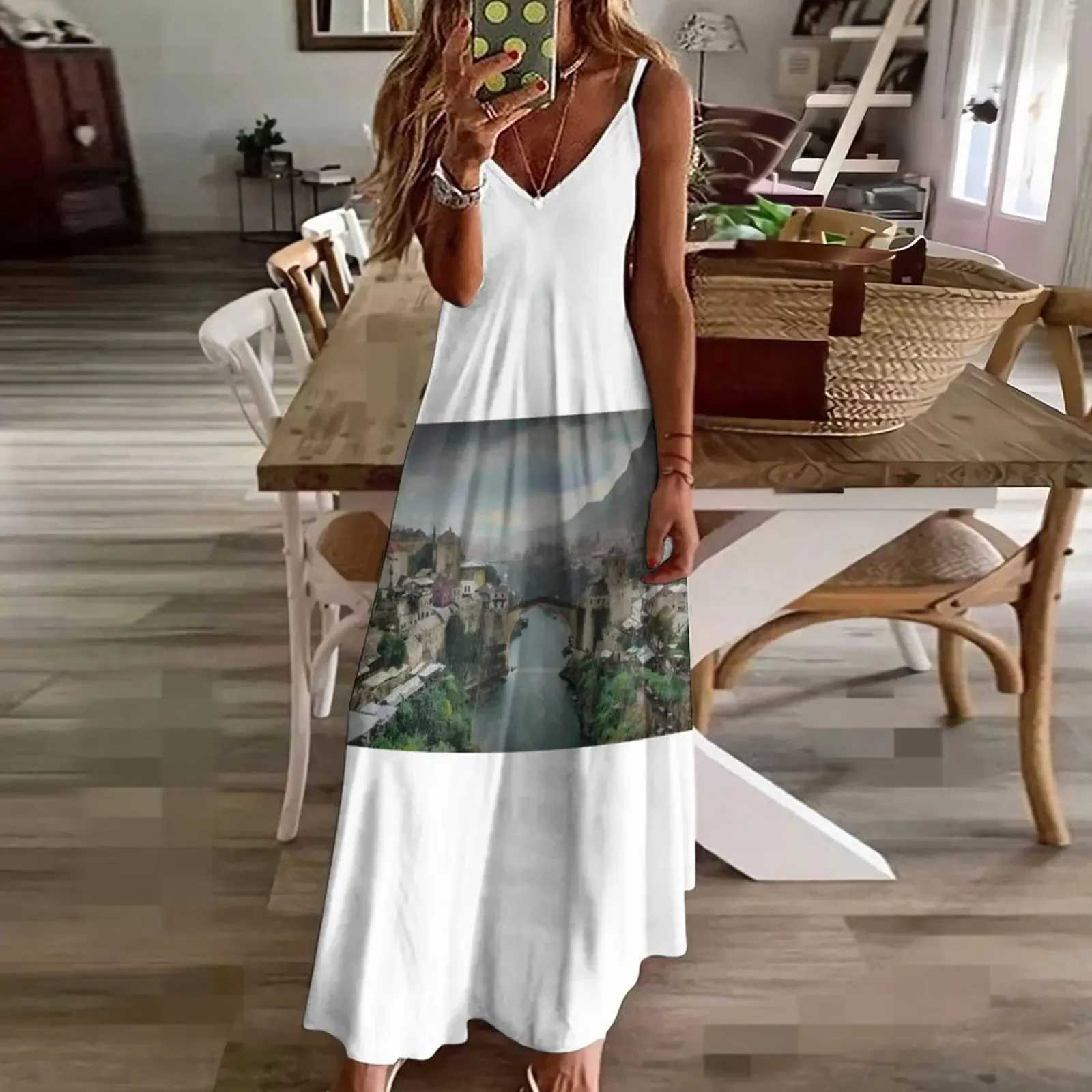 Mostar River Bosnia - Пейзажное платье без рукавов женское Женские платья Платье