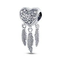 hot 925 sterling silver zircon dreamcatcher feather charm luxury beads fit pandora bracelet necklace for women 925 jewelry gift