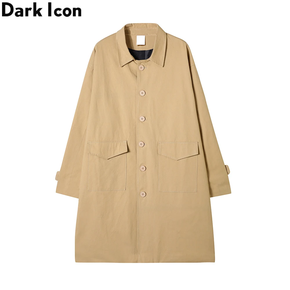 Dark Icon Turn-down Collar Solid Color Extend Men's Jackets Autumn Plain Trench 2 Colors