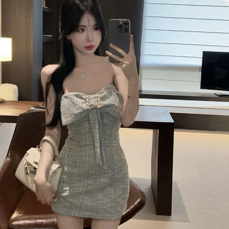 Ezgaga женское платье с бантом без бретелек милое тонкое модное шикарное элегантное