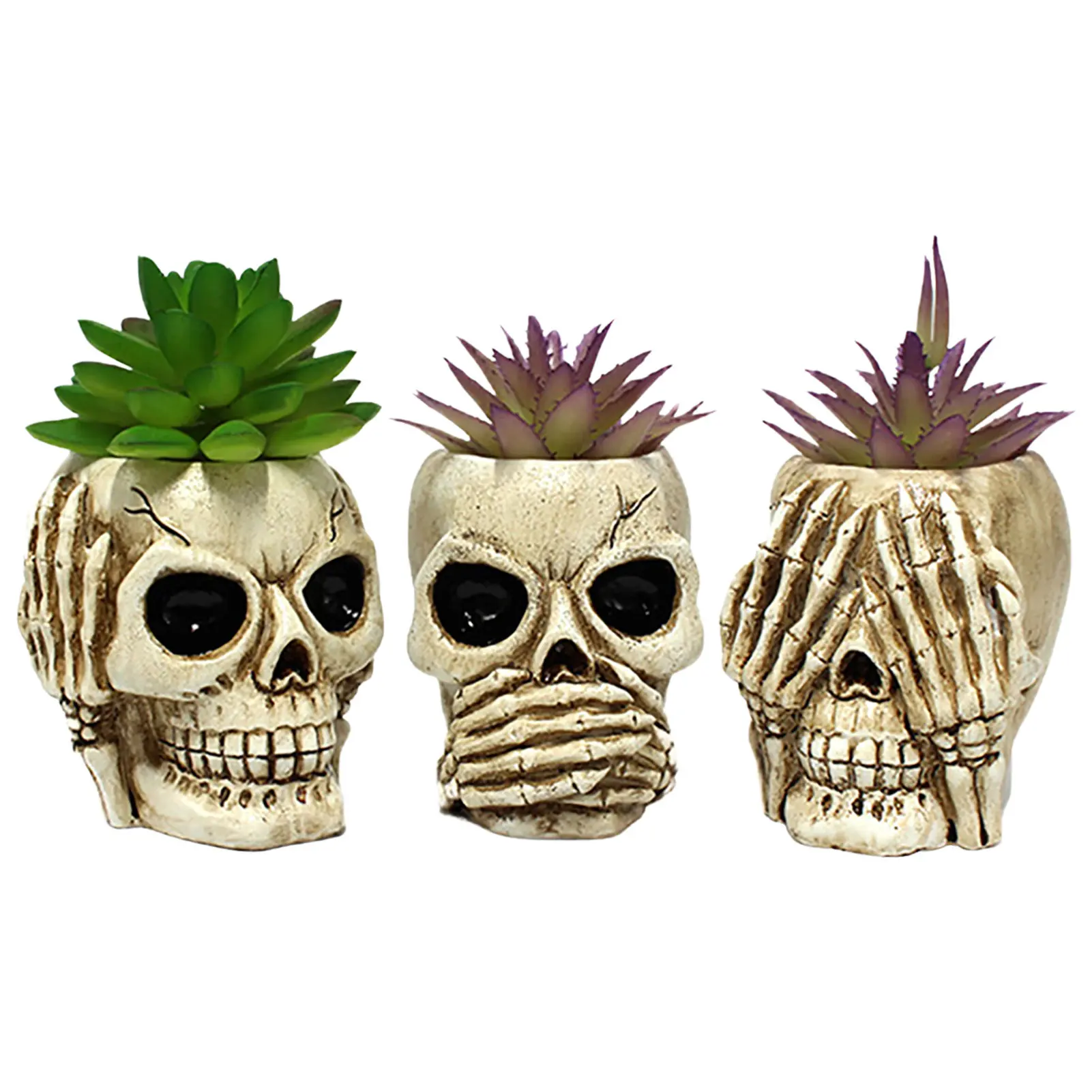

Горшок для суккулентов, 3 шт., горшки для цветов с черепом из смолы, креативный женский контейнер для конфет, цветочный горшок, Забавный горшо...