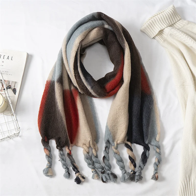 Роскошный брендовый новый зимний шарф, женские кашемировые шарфы с геометрическим рисунком, накидки, шали из пашмины, женские одеяла, палан...