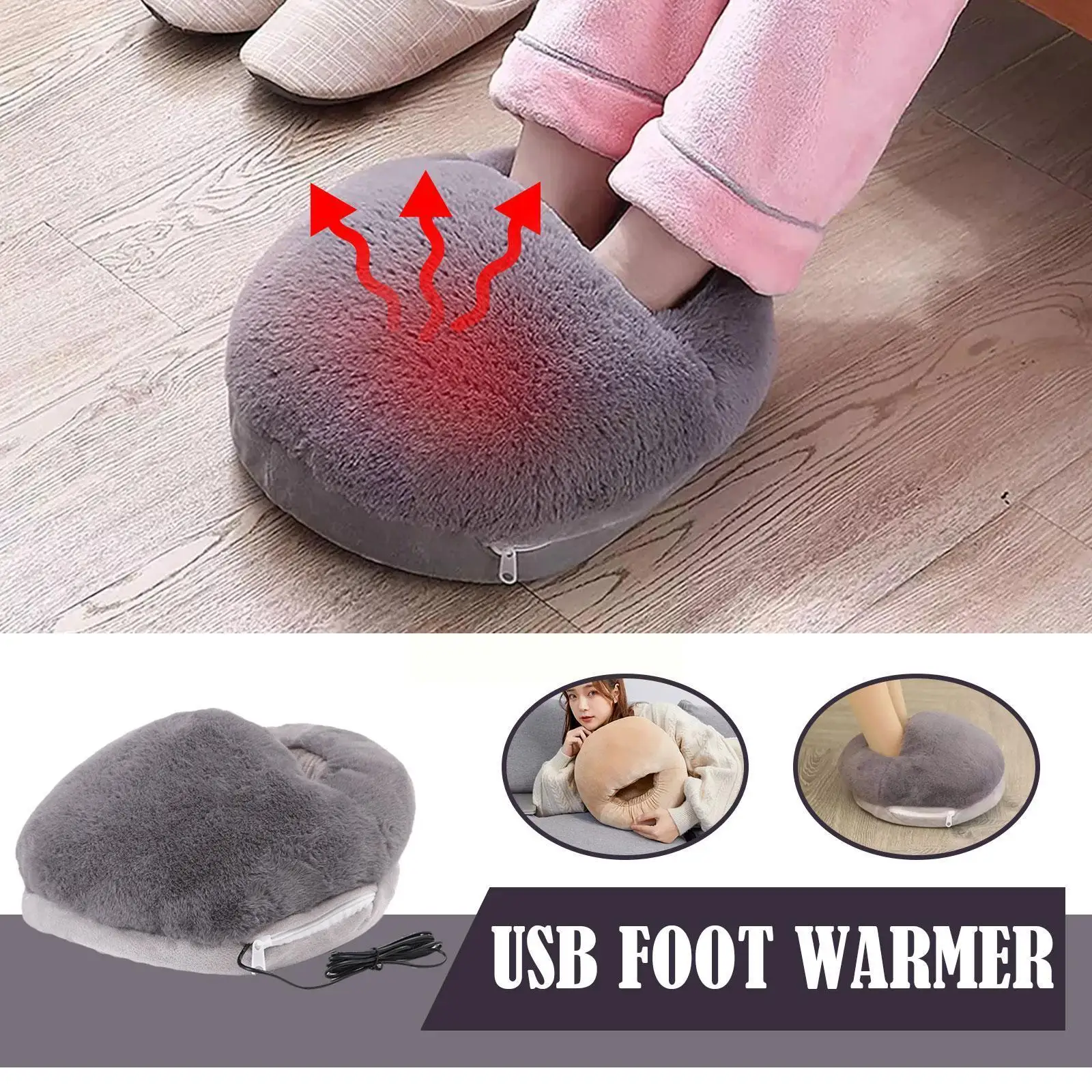 

Adjustable Temperature USB Foot Warmers Removable Washable Accessories Plush Slippers Cute Warmer Warmth Foot Winter Q5K6