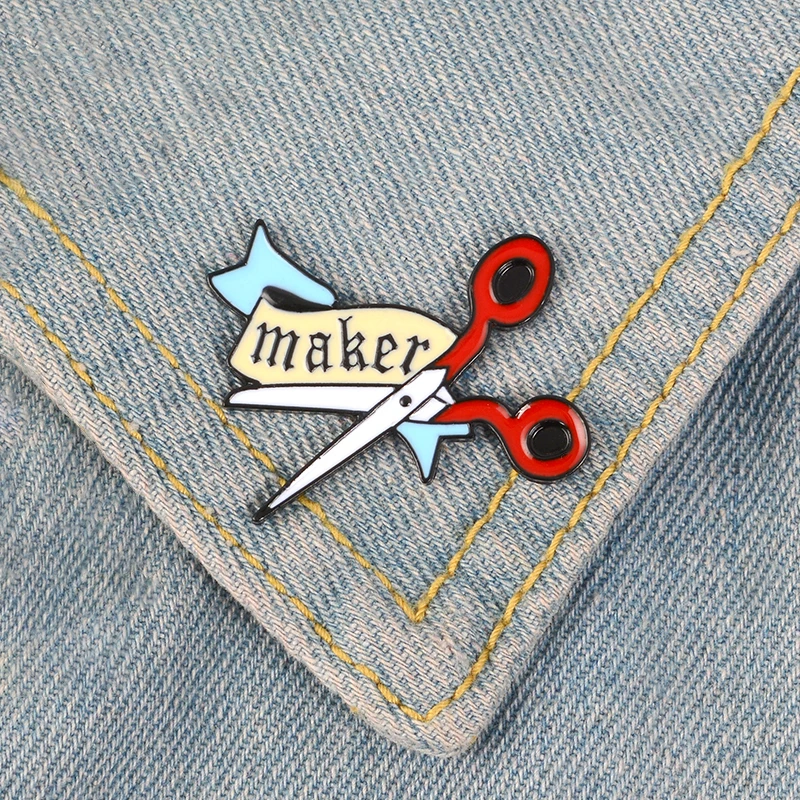 Scissors Enamel Pin Cartoon Banner 