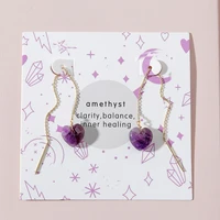 trendy delicate dainty thin chain women long thread earrings classic natural purple stone drop earrings