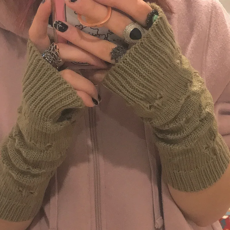 

Autumn and winter new fashion jacquard love knitted wool warm arm sleeves men and women mid-length ski fingerless gloves