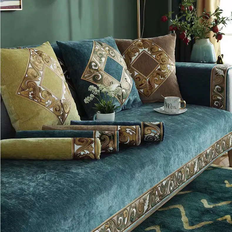 Fashion Solid Color High Grade Chenille Sofa Cover Chinese Anti-slip Couch Covers For Living Room