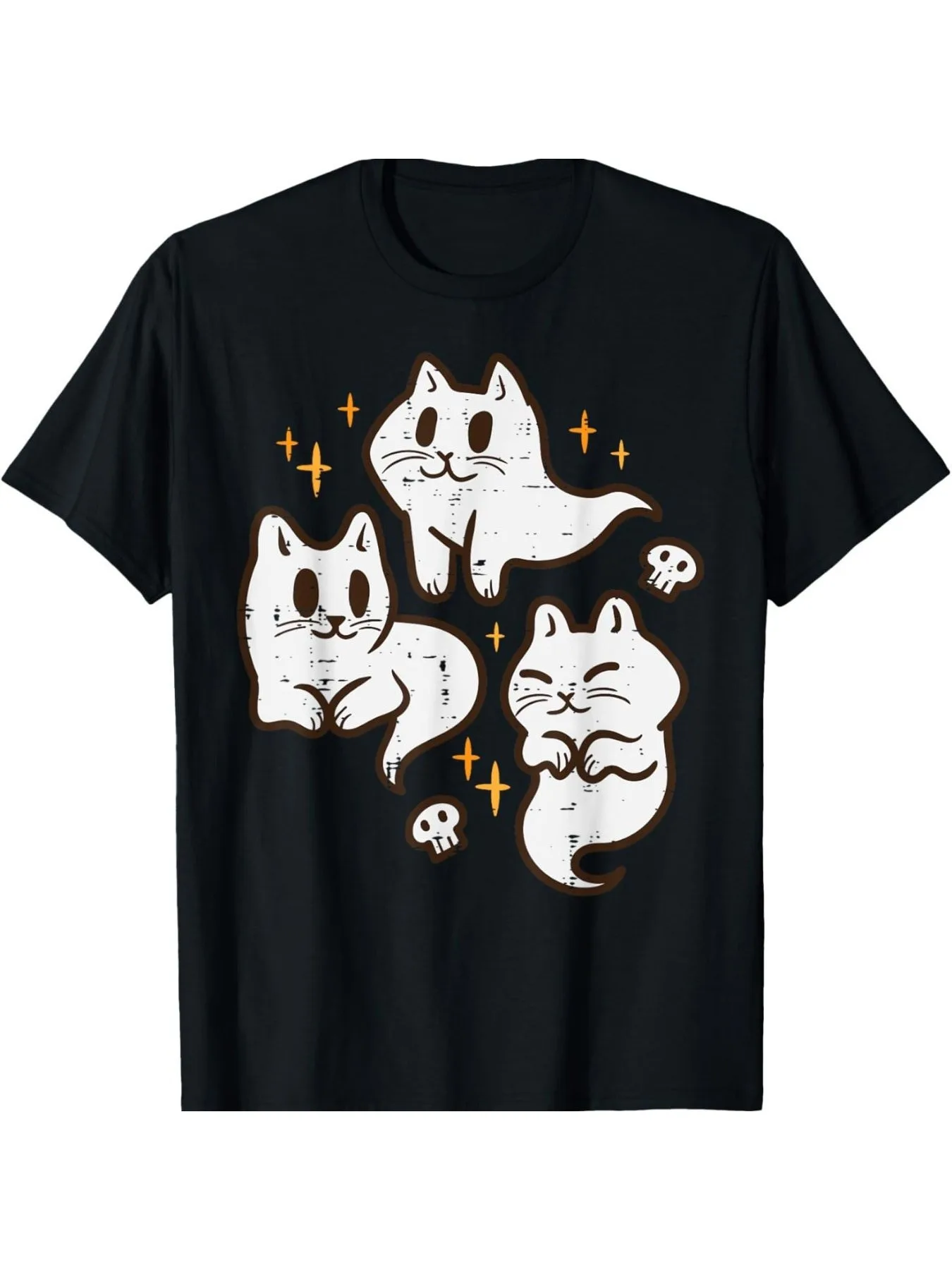 Spooky Cat Ghosts Retro Vintage Halloween Women Girls T-Shirt Men's Crew Neck Shirt Summer Comfortable Casual Short Sleeve T-Shi