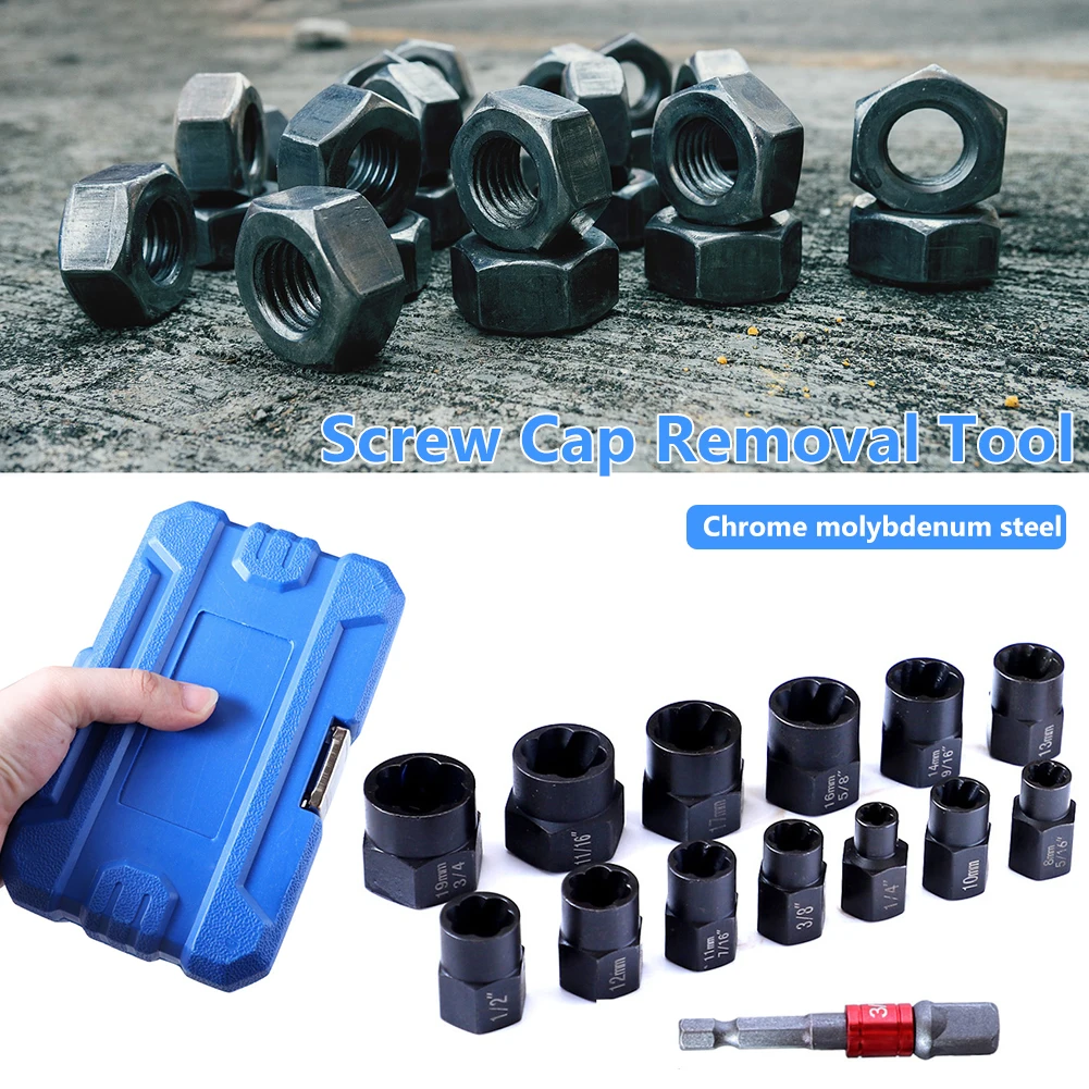 

14pcs/Set Screw Cap Remover Anti-corrosion 3/8 Opening Screw Extractor Tool High Hardness Effort Saving Professional Accessories