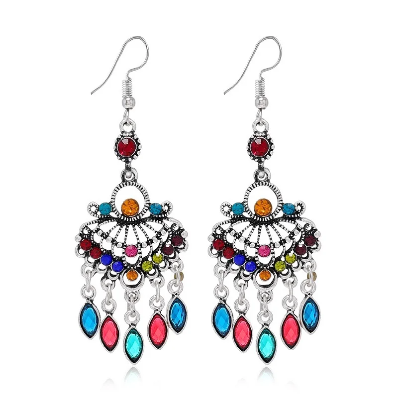 

Fashion Ethnic Style Boho Vintage Earrings For Women Bohemia Colorful Crystal Tassel Dangle Drop Earrings Jewelry
