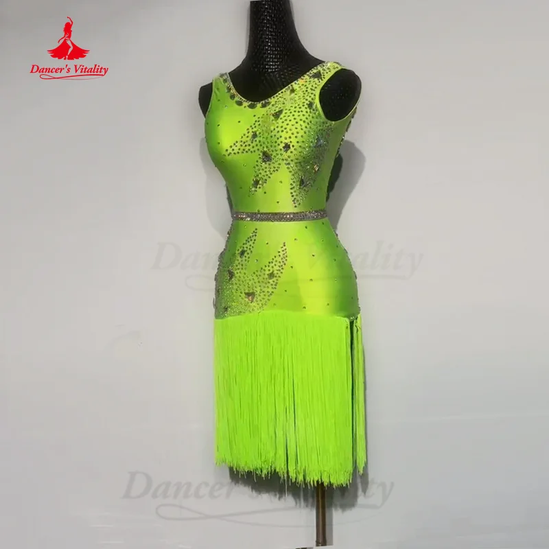 

Latin Dance Dress Women Children Spandex Full AB Stones Rumba Chacha Tango Performance Costume Customsized Lagin Dress for Girl