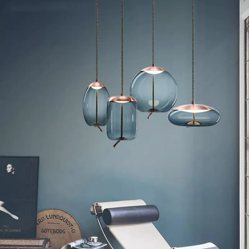 

Pendant Lamp Nordic Loft Glass Led Modern Living Room Restaurant Bar Study Bedside Light Fixtures Rope Hanging Lamp Luminaire