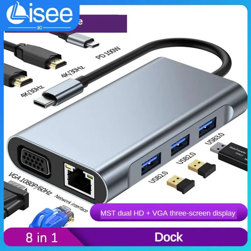 

Multi-function Usb C Hub Portable Aluminum Alloy 8 In 1 Docking Station 1080p Type-c Splitter Consumer Electronics Power Supply