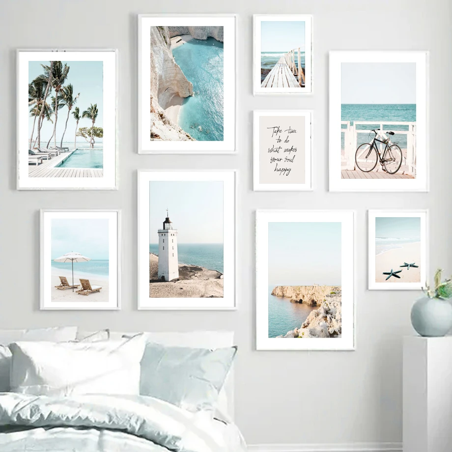 

Lighthouse Starfish Bridge Sea Beach Bike Wall Art Canvas Painting Nordic Posters And Prints Wall Pictures For Living Room Decor