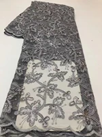 new fashion grey sequins lace fabric 2022 high quality african mesh lace fabric nigerian lace fabric for wedding party
